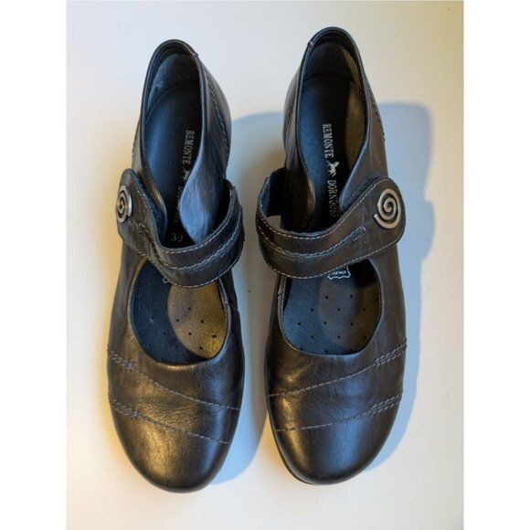 Remonte Dorndorf Black Leather Mary Janes with Kitten Heels & Silver Spirals 39 - Picture 4 of 9